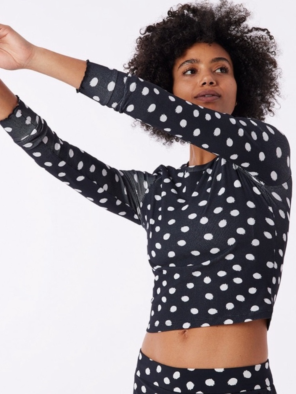 Outdoor Voices Rib Longsleeve Top - Black Polka Dot
